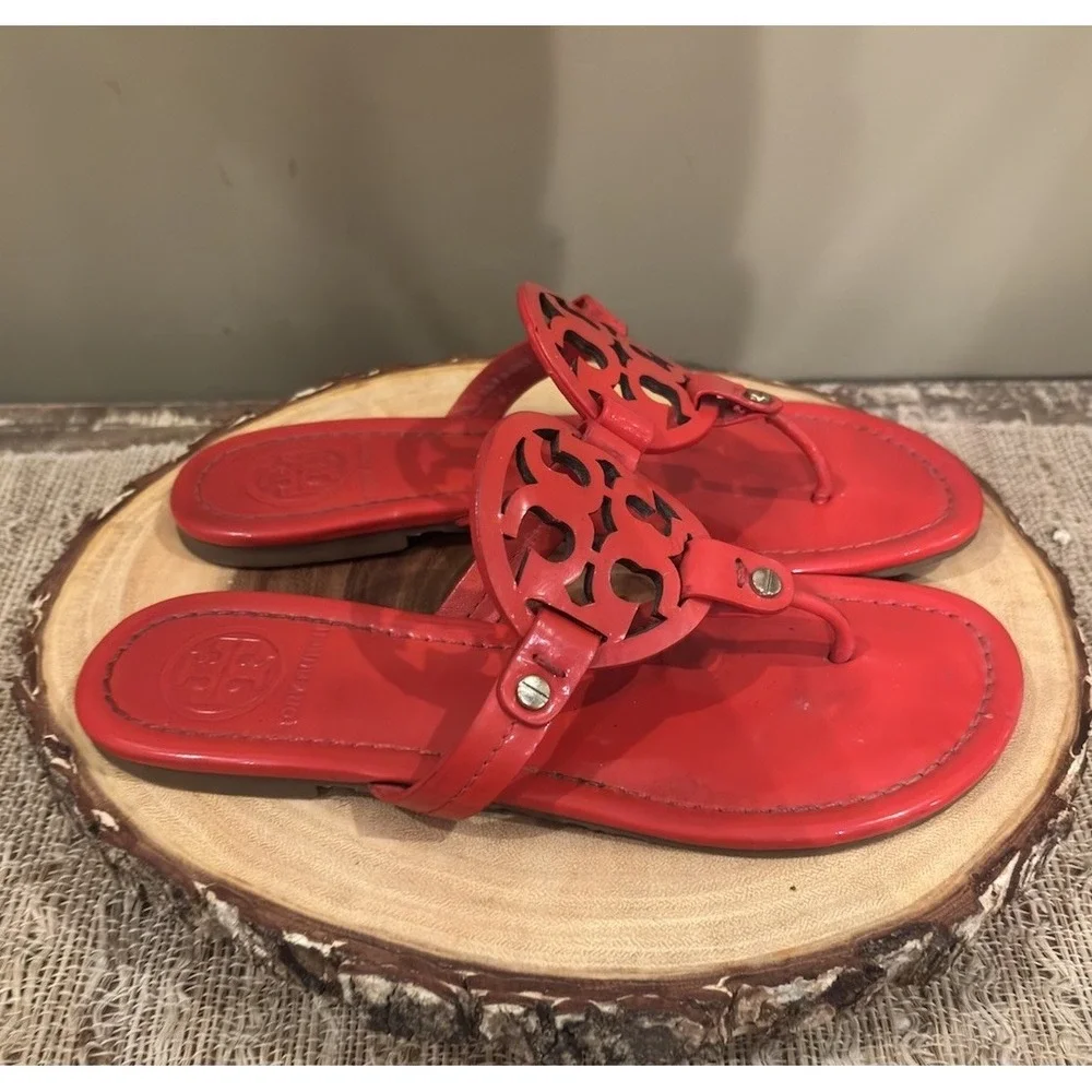 Tory Burch Miller Orange Patent Leather Logo Sandals Size 6‎ 1/2